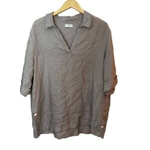 Antibes Blanc 100%‎ Linen Tunic Top Minimalist Neutral Taupe Size 1X Lagenlook